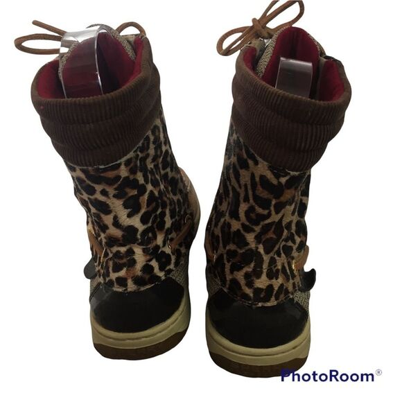 Sperry Hikerfish Brown Leather Leopard Lace Up Ankle Boot Sz 6 9173626 Cheetah - Picture 4 of 11